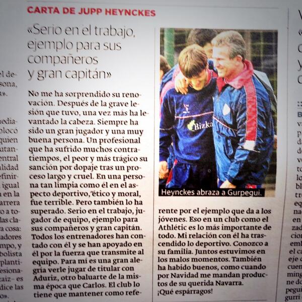 Carta de Jupp Heynckes a Carlos Gurpegui que publica hoy El Correo #ojoconeso #athlive