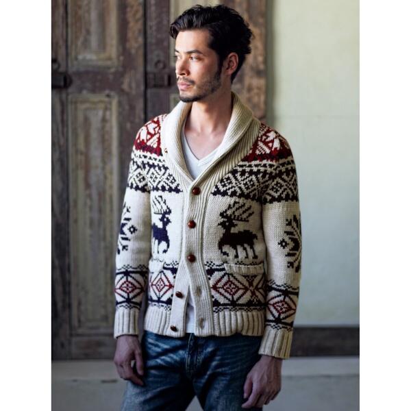 メンズファッションどっとこむ ユニオンステーションのカウチンニットを使ったコーディネート 秋冬の定番アイテムのカーディガンもこんな柄を選べば暖かみのあるコーデが完成します 冬はダウンベストを合わせて柄を強調したスタイルがオススメ Http T