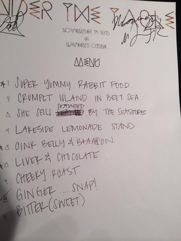 UndertheTable_'s tweet image. Good times all around last night. Check out one of the "self-titled" menus our guests filled in last night!