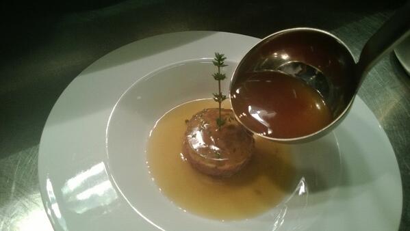 Second course confit of duck whit thijm jelly and a la minute covered whit truffelbouillon..
