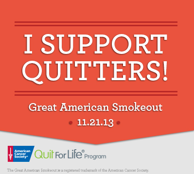 Quit_For_Life's tweet photo. The Great American Smokeout is one week away! RT this if you support quitters. http://t.co/JhhshkTGw9
