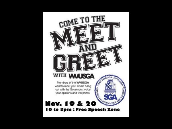 Tomorrow, SGA will be hosting a Meet and Greet. Make sure to come out and meet your SGA representatives! #WVUSGA
