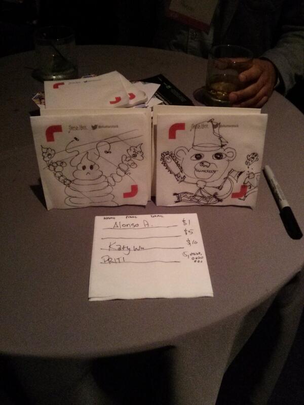 AIGASF's tweet image. @shutterstock Napkin Sketch prize recipient @nefaurk + friends held their own auction within the auction #insideoutsf