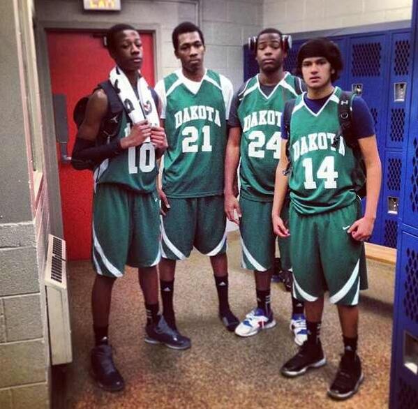 DakotaBball's tweet photo. Big shoes to fill...lets get it! @J_Hall1 @D_Crawford24 @josephj23 and Shaq! http://t.co/8kBMHDT1In