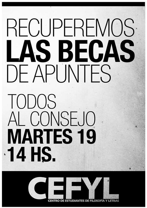 CEFyL's tweet photo. Mañana nos movilizamos al Consejo Directivo para recuperar las BECAS DE APUNTES http://t.co/CTCyGjsVbB