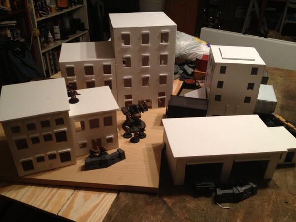 TerrainPig's tweet photo. #buildings for days! Urban Table in the making .... #wargame #terrain #28mm #scalemodel #mordheim #TerrainPig http://t.co/SS7j4ZqH9I
