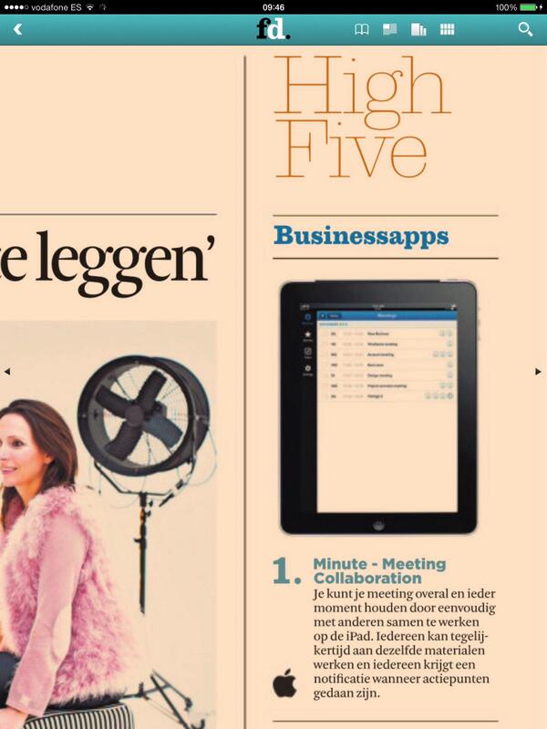 bastaalman's tweet photo. Stoer! De @MinuteApp voor #papierloos vergaderen op #ipad op 1 bij business apps in het #FD http://t.co/WU7O2lWaK9 http://t.co/yDpEoQ240k