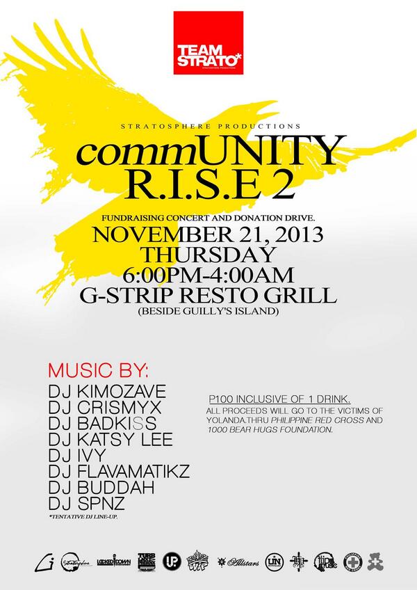 PioHerras's tweet photo. COMMUNITY RISE:
A Fundraising Concert and Donation Drive for the victims of Yolanda by the Urban Lifestyle Community. http://t.co/ftr4FSPUpH