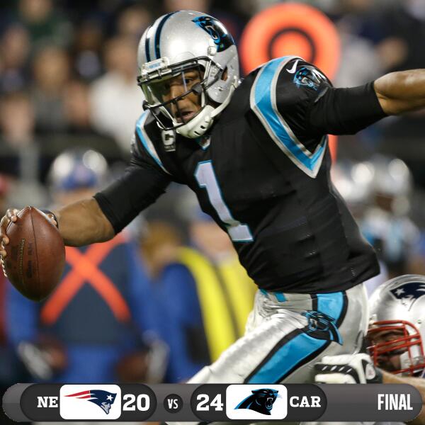 NFL's tweet photo. FINAL 

@Patriots 20
@Panthers 24 #NEvsCAR http://t.co/Z4RwU7rU1u