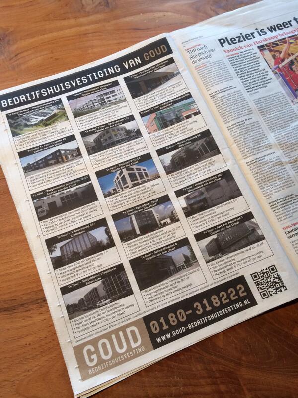 GoudBedrijfshv's tweet photo. Vandaag gestart met een reeks paginagrote advertenties. Ook volgende week in het AD, rest volgt..... http://t.co/0GbR8p1ldC