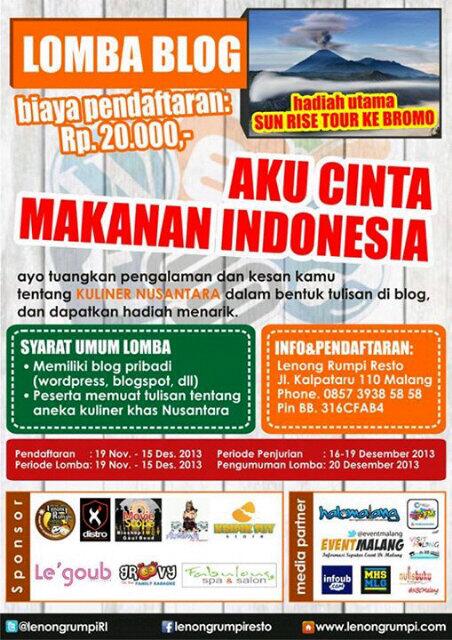 Lomba menulis review #AkuCintaMakananIndonesia  khusus untuk teman-teman NBC free biaya pendaftaran. Yuk ikutan!