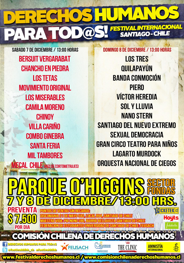 Festivalddhh_ch's tweet photo. ¡Afiche actualizado! Nuevos artistas se suman al #FestivalDDHH ¡comparte, difunde, invita! http://t.co/lIuwtPxEAY