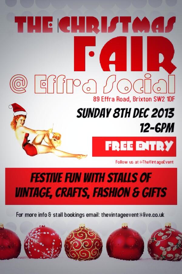Poster for the #Christmas #Fair at <a href="/EffraSocial/">Effra Social</a> it's going to be a wonderful busy day! Interested in a stall? DM us!