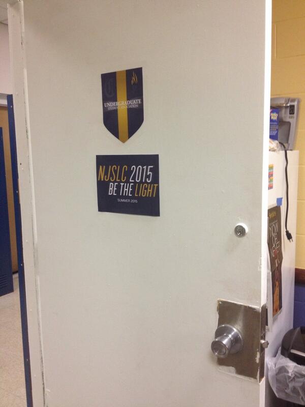 NJSLC2015's tweet image. Advertising #NJSLC2015 on the @CanisiusUSA door! #bethelight
