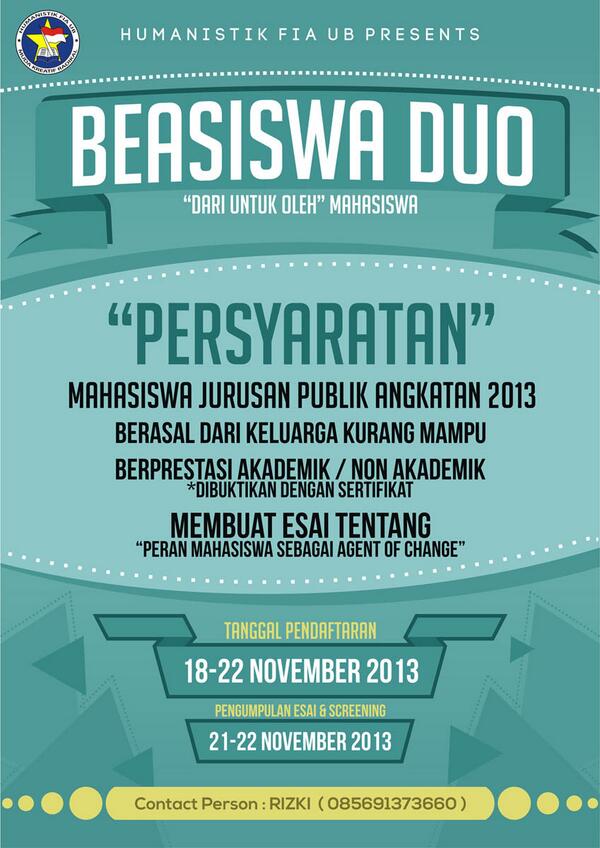 reeyouw's tweet photo. BEASISWA DUO untuk jurusan Publik angkatan 2013 @BEMFIA_2013 @pp_fiaub @android_fia http://t.co/XqbpeSaz2n