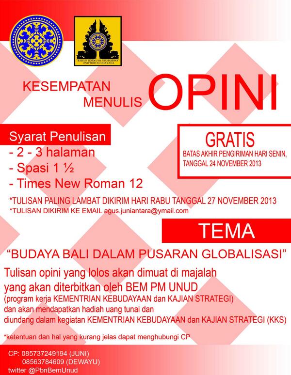 besok hari terakhir pengiriman opini (25/11/13) @BEMPMUNUD