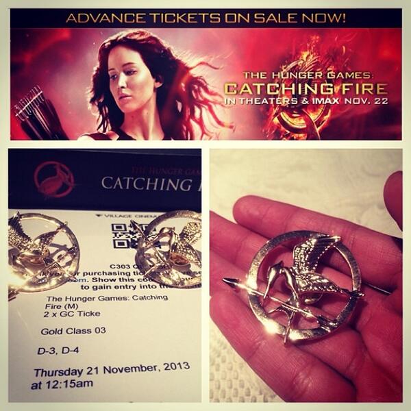 TheHungerGames's tweet photo. Did you get your #CatchingFireTickets yet? alithedancer reserved his seats! Buy TIX NOW at http://t.co/gXRy7ZrjmW http://t.co/Qx28ChlLgo
