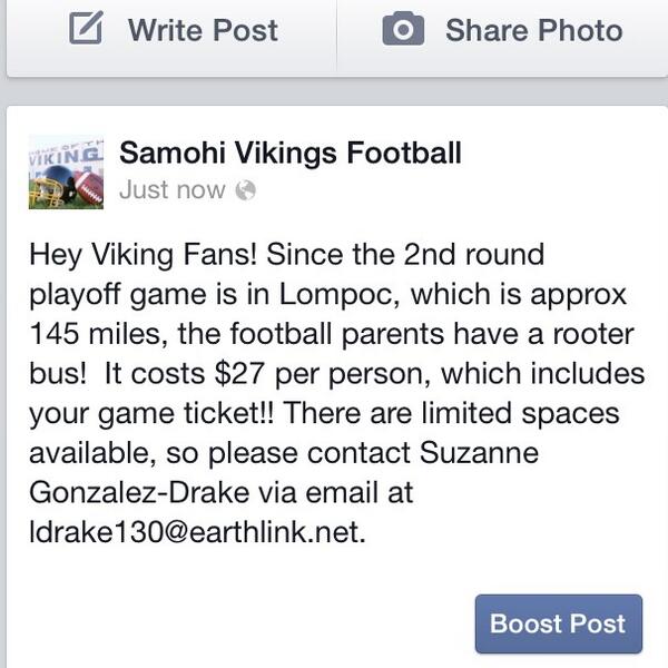 samohifootball's tweet photo. Limited seats on the football rooter bus to Lompoc for the 2nd round playoff game!! http://t.co/O8uGLIdd2s