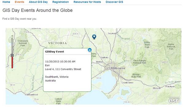 ajwebster's tweet image. 200km+ geocoding error on gisday.com website #Awkward #geofail #GISDay #PowerByESRI
