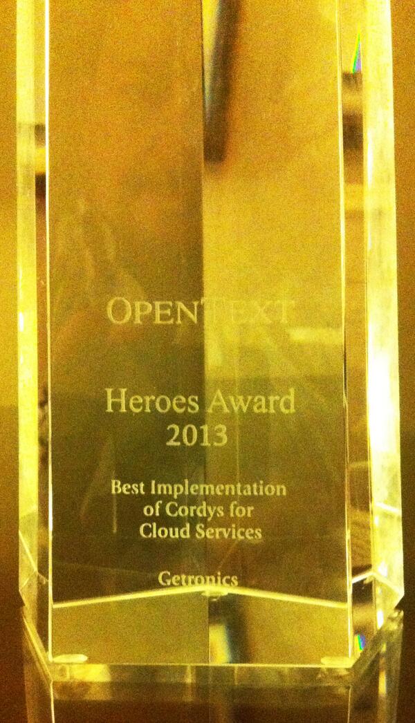 Congratulations to all for winning the Heroes Award #OTEW2013: Best Implementation of @Cordys for #Cloud Solution!
