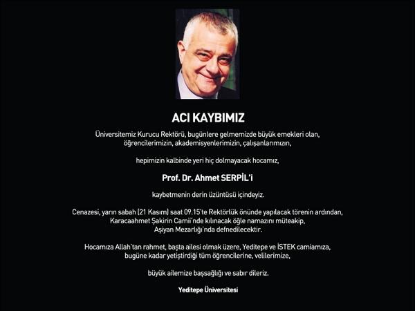 Üniversitemiz Kurucu Rektörü Prof. Dr. Ahmet Serpil’i kaybetmenin derin üzüntüsü içindeyiz... #AhmetSerpil