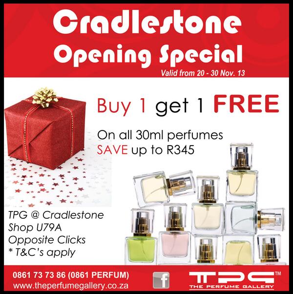_PerfumeGallery's tweet photo. Visit our new branch @ Cradlestone Mall located across Clicks. Visit us in store for fabulous opening offers! http://t.co/sKDcBejNVF