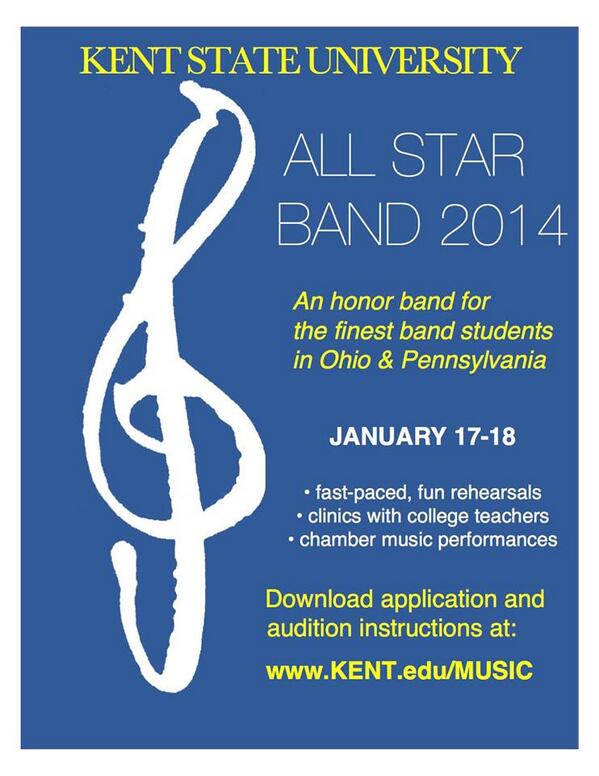 KentStateBands's tweet image. ALL-STAR BAND applications are due on Monday - don't miss out on this awesome experience! Please RT
#kentconnects
