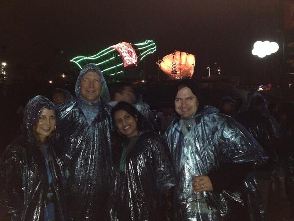 MadronaSG's tweet photo. Madrona diehards rock in the rain @Dreamforce #DF13 Gala with Green Day! http://t.co/zv6fQv40D3