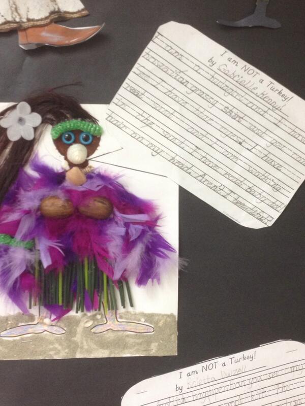 Second Grade students show their creativity with the "I am not a turkey" writing projects.