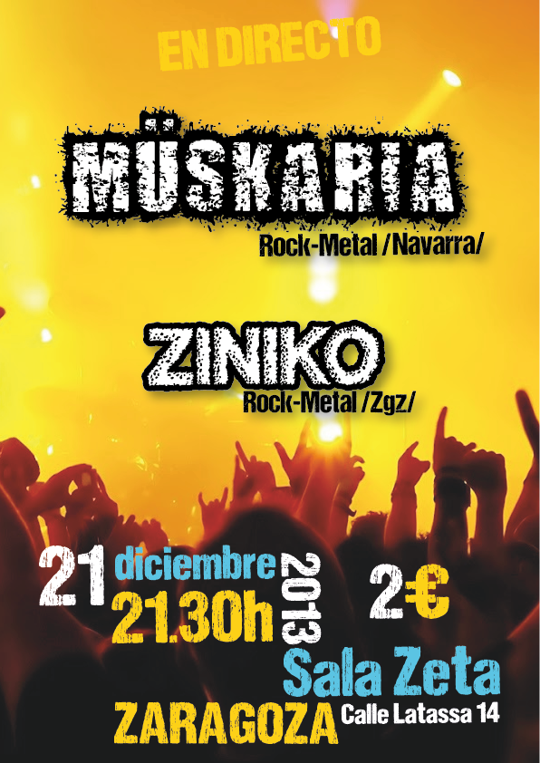 Zinikorock's tweet photo. El 21 de diciembre nos vemos las caras otra vez con @MuskariaRock en #Zgz en la #SalaZ. ¿Te vienes? #conciertoszgz http://t.co/Y46HActfXF