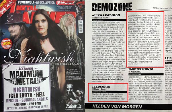 Tanks to Metal Hammer magazine (DEZ-2013) for the great review of our album Illusory World