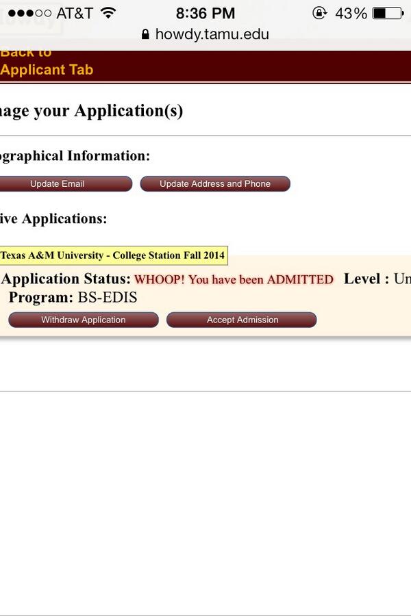 AnnaMFaust's tweet image. Got accepted into Texas A&amp;amp;M 👍