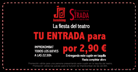 masteatroweb's tweet photo. Teatro a 2,90 propuesto por @jammingteatro y @ana_morgade en @TeatroLaStrada , sólo descargandote este cupón http://t.co/FBBjYywIrf #madrid