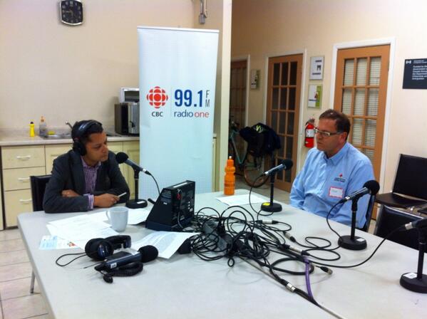 Matt speaking with Tom Windebank from Canadian Red Cross about org's relief efforts in the Phillipines.