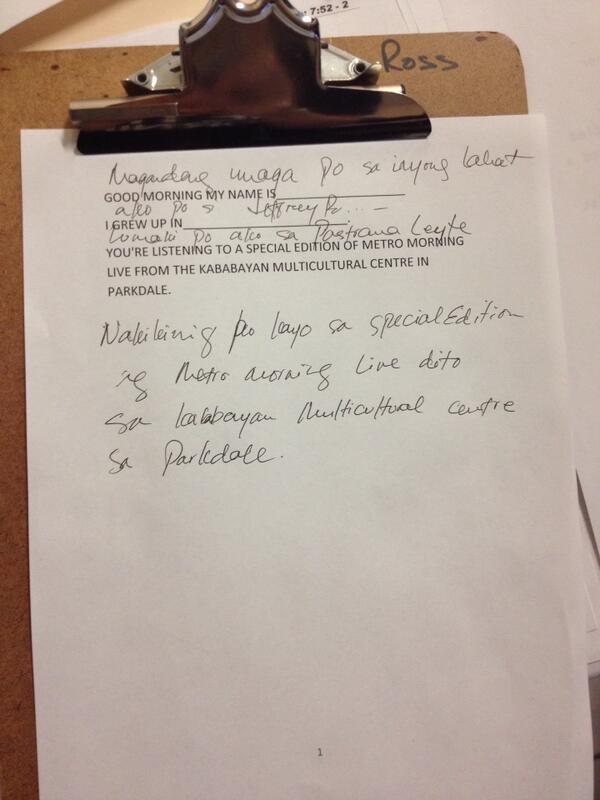 Jeff's on the fly Tagalog translation for <a href="/metromorning/">Metro Morning</a>