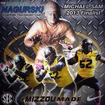 MU_Coach_Jones's tweet photo. Congrats to Michael Sam on being a 2013 Nagurski award finalist #MizzouMade http://t.co/Z4XOdKTYhG