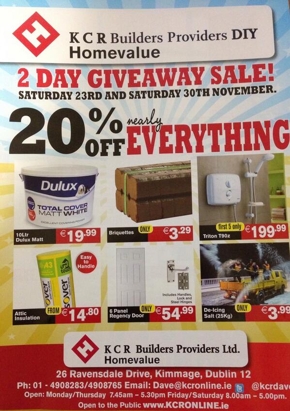 dave_enzo1's tweet image. This Saturday, unbeatable prices at KCR Builders Providers