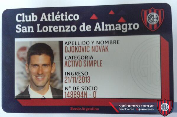 Le llevaron la de Boca y pidió la de #SanLorenzo. Novak Djokovic nuevo Socio del Ciclón. #NoleEsCuervo