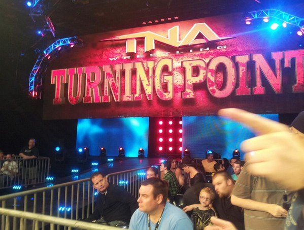 Here is a look at the set for tonight's Turning Point event on Spike, live in just 2 hours and 14 minutes! #TNA