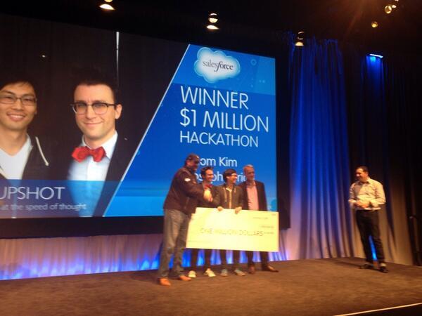 Dreamforce's tweet image. Congrats to our $1 Million Hackathon winner Upshot! #salesforcehack #df13 #df13now