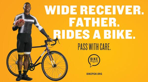 joelprice's tweet photo. Love this. @Steelers WR @AntonioBrown84 part of @BikePGH's awareness campaign. http://t.co/ZtT6uG8C2W cc @bikesd http://t.co/PkyL1OUMPC
