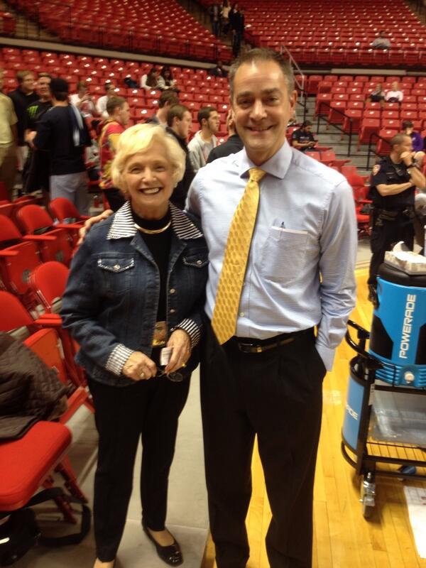 We found a friend in Lubbock! Coach Nagy with SDSU President Emeritus Peggy Miller.