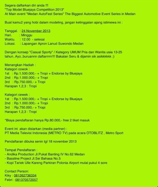 Top Model Bluejays Competition 2013 ,Minggu 24 Nov at Lanud Polonia Medan <a href="/medan/">Medan</a>2day <a href="/Medan_News/">Medan News</a> @medan <a href="/mateinfo/">Dobre Andrei Octavia</a>