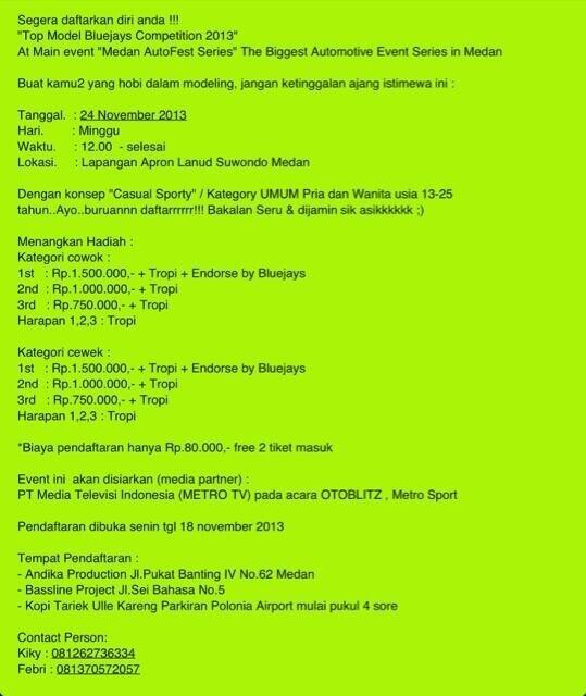 Top Model Bluejays Competition 2013 ,Minggu 24 Nov at Lanud Polonia Medan <a href="/medanbagus/">medanbagus</a> <a href="/MedanBuzzer/">Medan Buzzer</a> @ceritamedan