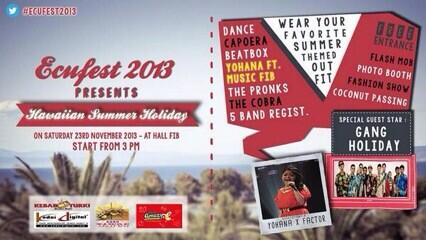 Muah “<a href="/GANG_HOLIDAY/">GANG H0</a>: Besok, sabtu. silahkan datang ke #ECUFEST2013 di gedung FIB UB ada kita dan teman2 <a href="/TMLmalang/">TheMagnificentLouie</a>