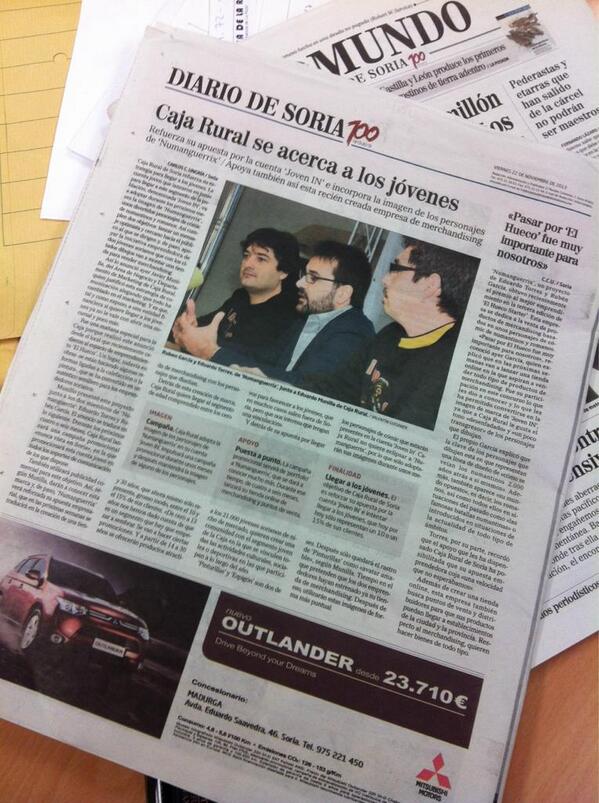 Gran artículo en <a href="/diariodesoria/">Heraldo Diario de Soria</a> de <a href="/carloscungria/">Carlos C. Ungría</a> sobre <a href="/Numanguerrix/">Numanguerrix</a> y <a href="/Caja_Rural/">Caja Rural de Soria</a> Estoy muy contentó!! #Soria