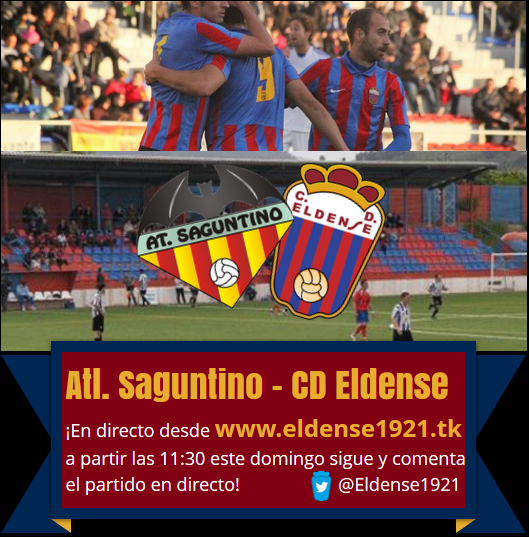 Eldense1921 (@eldense1921) on Twitter photo <a href="/AtcoSaguntino/">Atlético Saguntino ⚔️</a> - @eldense_oficial ¡Desde las 11:30 en directo!
¡¡Retwittea este tweet, cuantos más seamos mejor!! <a href="/AtcoSaguntino/">Atlético Saguntino ⚔️</a> - @eldense_oficial ¡Desde las 11:30 en directo!
¡¡Retwittea este tweet, cuantos más seamos mejor!!
