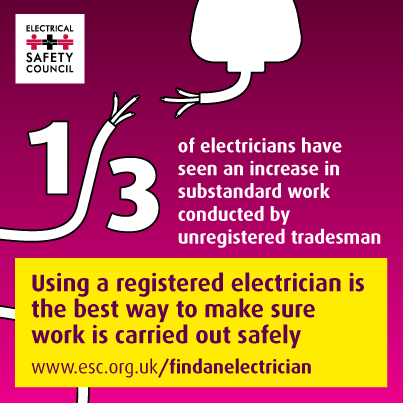 ElecSafetyFirst's tweet photo. Don't fall victim to rogue traders - use a registered electrician http://t.co/f5CY0i7KqI