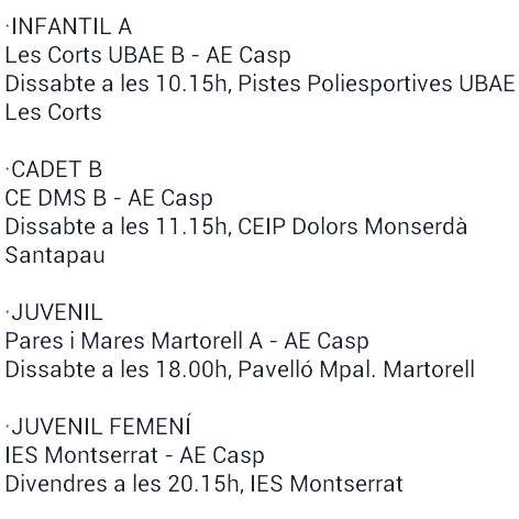 AECasp_Sala's tweet photo. PARTITS A FORA - CAP DE SETMANA 23-24 NOVEMBRE http://t.co/FtgvVvUETr