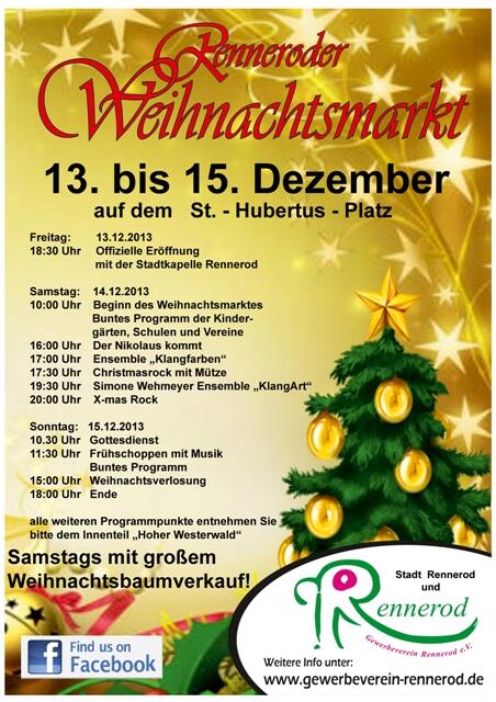 Weihnachtsmarkt in Rennerod - vom 13. - 15. Dezember 2013 auf dem St. Hubertus-Platz!